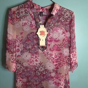 New Pink Sheer Kimono Dress Top